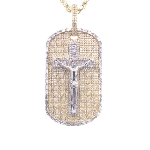 Cross Charm 3.90 CT ROUND/BAGUETTE DIAMOND 10K YELLOW GOLD