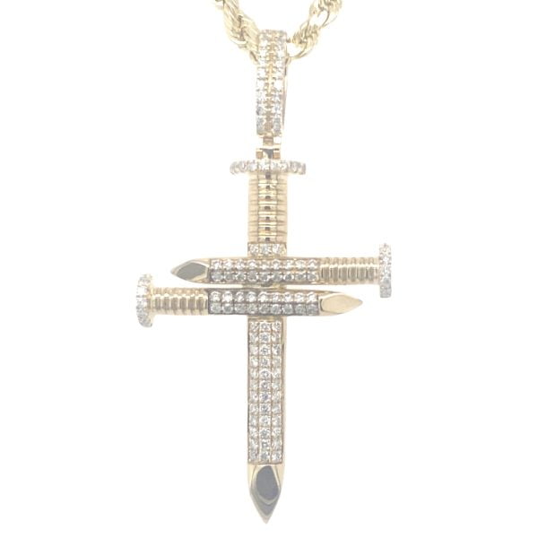 MEN’S CROSS 1.05 CT ROUND DIAMOND 14K YELLOW GOLD
