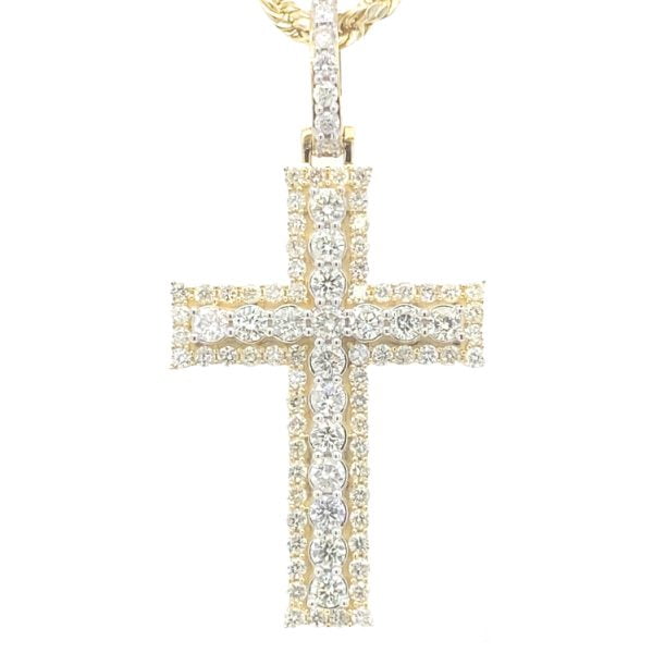 Cross Charm 2.60 CT ROUND DIAMOND 10K YELLOW GOLD