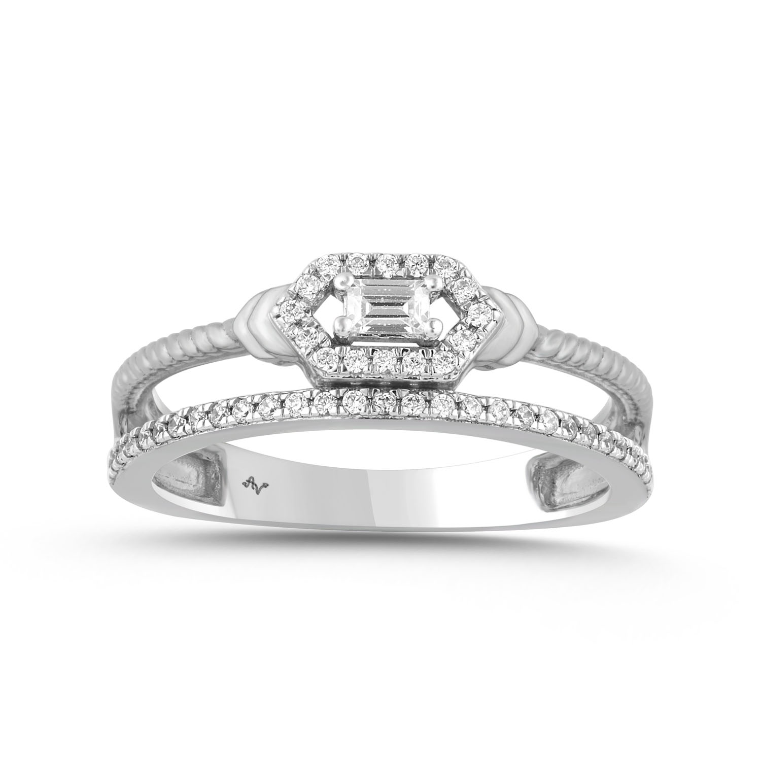 LADIES RING 0.25CT ROUND/BAGUETTE DIAMOND 14K WHITE GOLD - Image 1