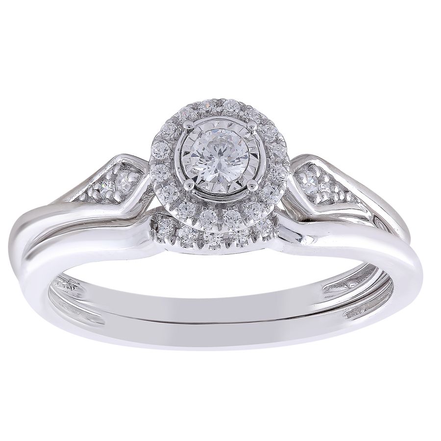 LADIES BRIDAL SET 0.20CT ROUND DIAMOND 10K WHITE GOLD - Image 1