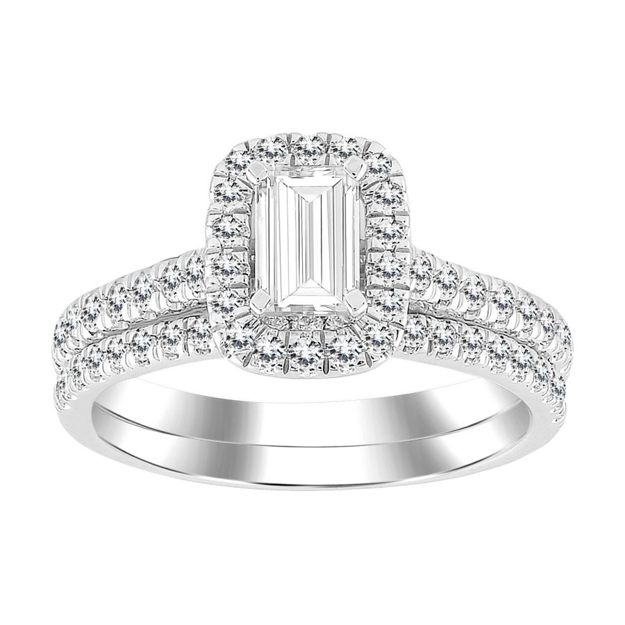 LADIES BRIDAL SET 1.25CT ROUND/EMERALD DIAMOND 14K WHITE GOLD (SI QUALITY) - Image 1
