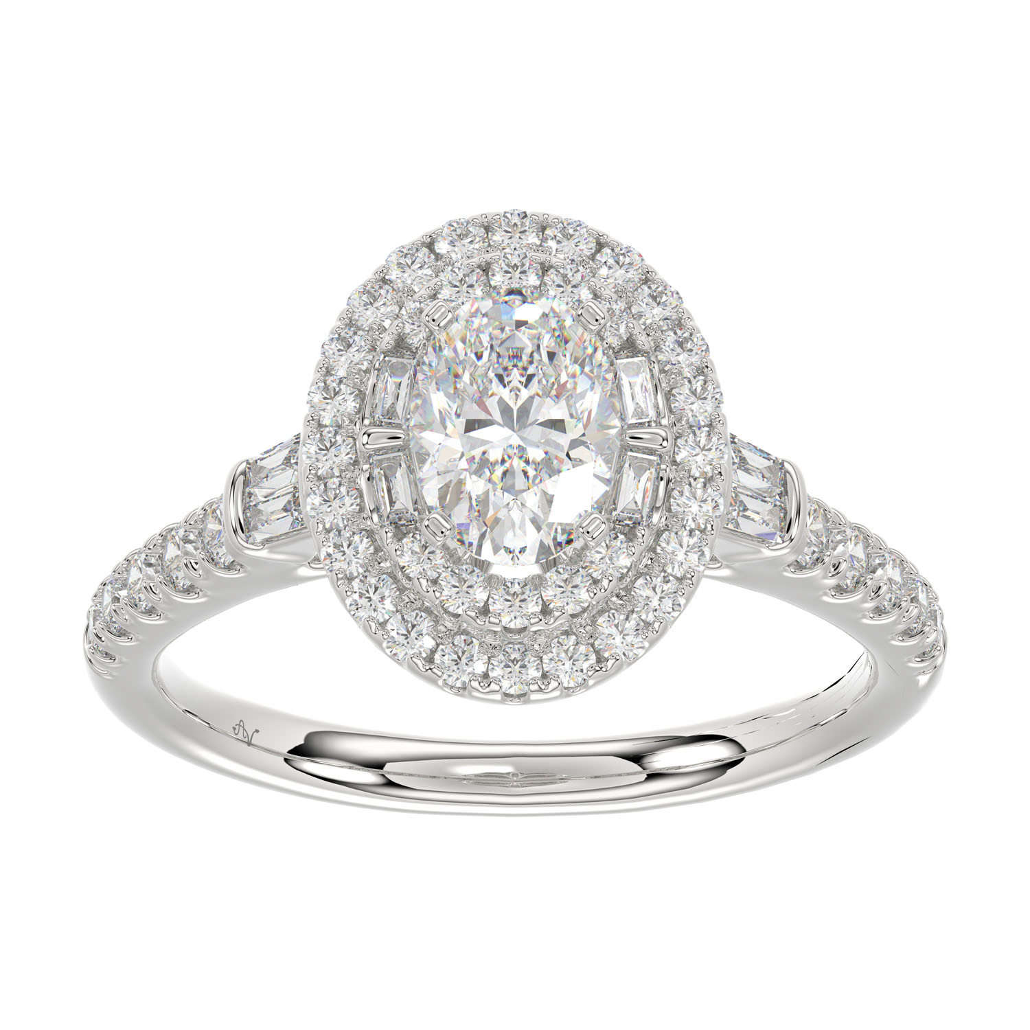 LADIES BIRDAL RING 1.50CT ROUND/BAGUETTE/OVAL DIAMOND 14K WHITE GOLD (SI QUALITY) (CENTER STONE 0.75CT OVAL DIAMOND) - Image 1
