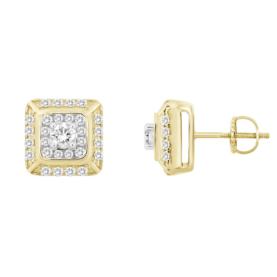 LADIES STUD EARRINGS 1.00CT ROUND DIAMOND 10K YELLOW GOLD - Image 1