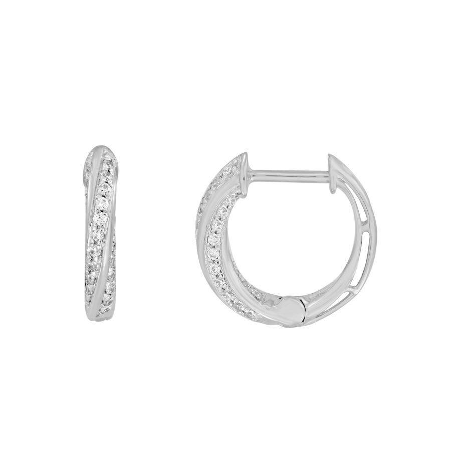 LADIES HOOP EARRINGS 0.25CT ROUND DIAMOND 10K WHITE GOLD - Image 1