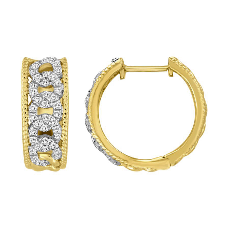 LADIES HOOPS EARRINGS 0.50CT ROUND DIAMOND 10K YELLOW GOLD - Image 1