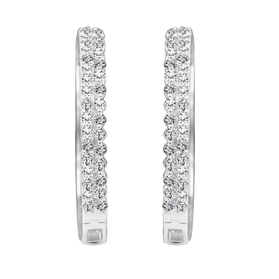 LADIES HOOP EARRINGS 2.00CT ROUND DIAMOND 14K WHITE GOLD - Image 1