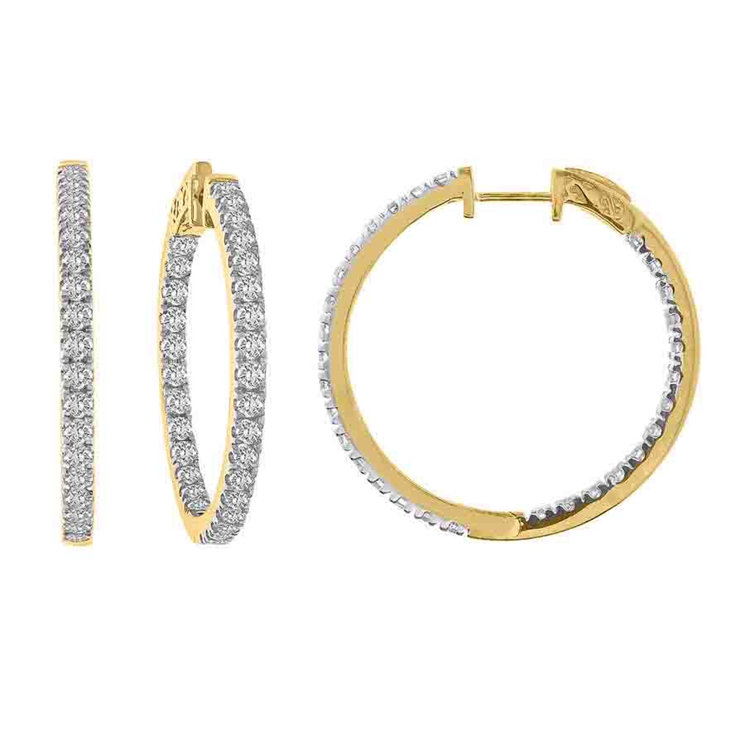 LADIES HOOP EARRINGS 3.00CT ROUND DIAMOND 14K YELLOW GOLD (SI QUALITY) - Image 1