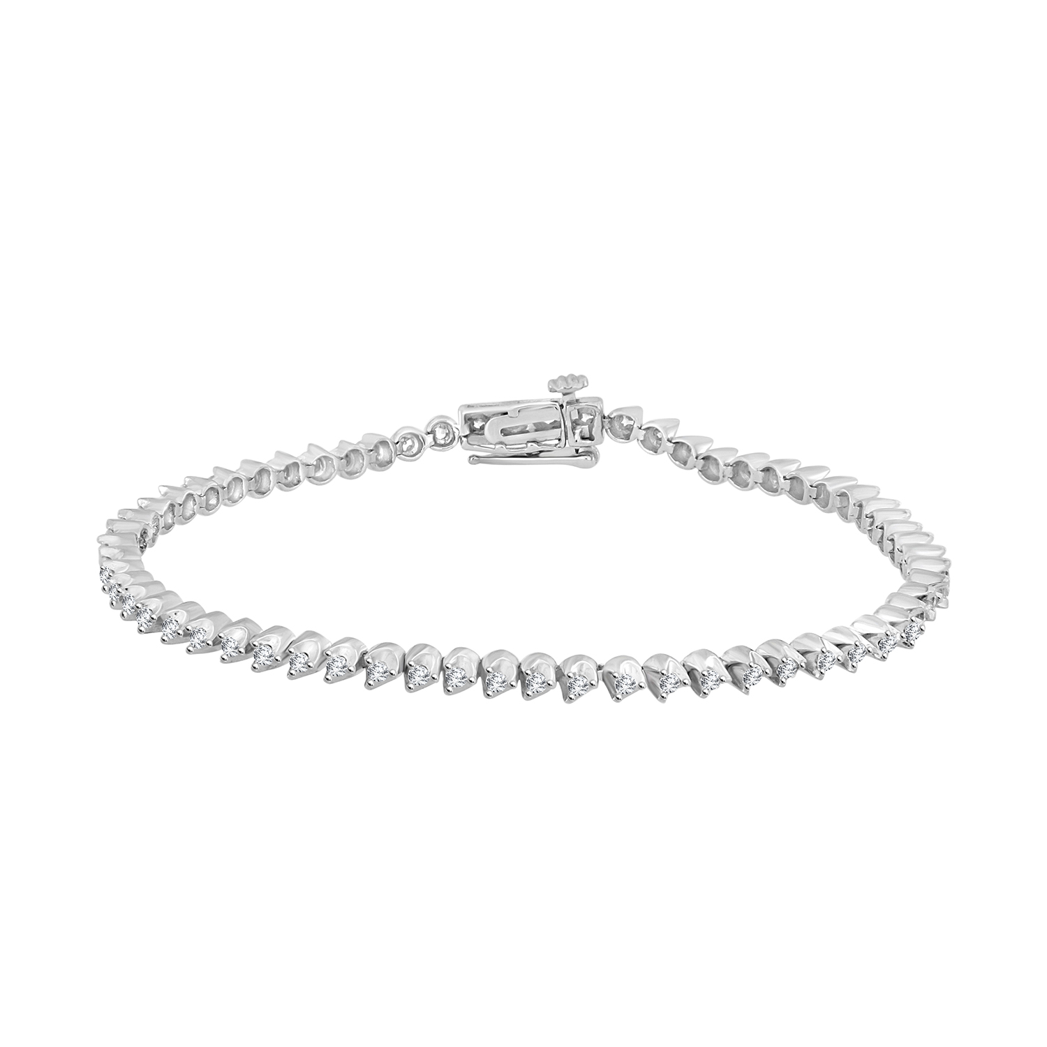 LADIES BRACELET 1.00CT ROUND DIAMOND 14K WHITE GOLD - Image 1