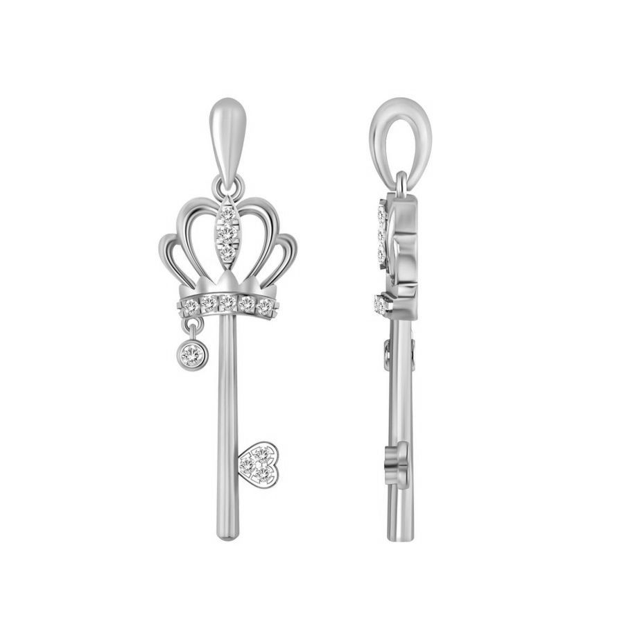 LADIES PENDANT 0.10CT ROUND DIAMOND 10K WHITE GOLD - Image 1