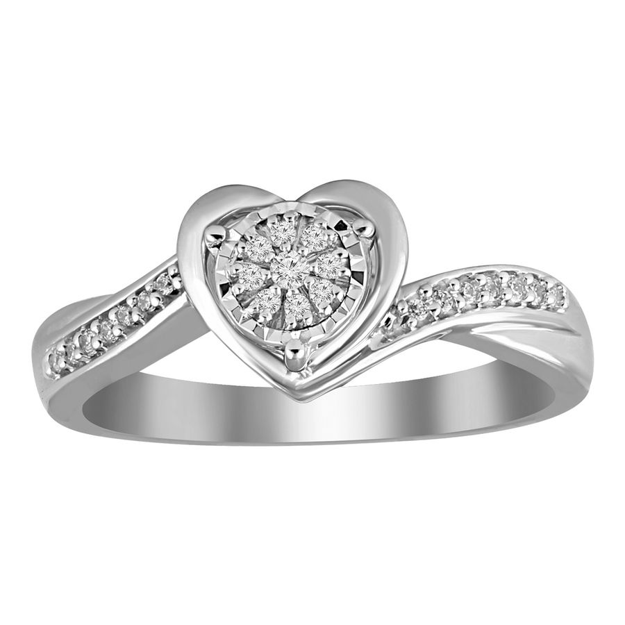 LADIES RING 0.10CT ROUND DIAMOND 10K WHITE GOLD - Image 1