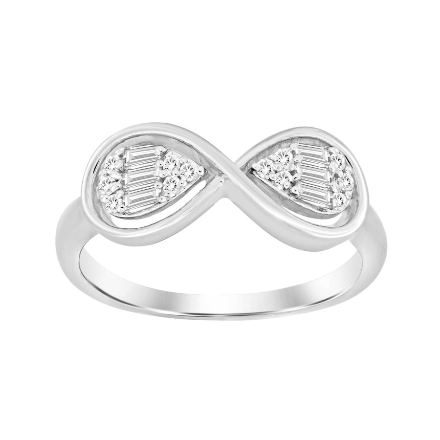 LADIES RING 0.16CT ROUND/BAGUETTE DIAMOND 10K WHITE GOLD - Image 1