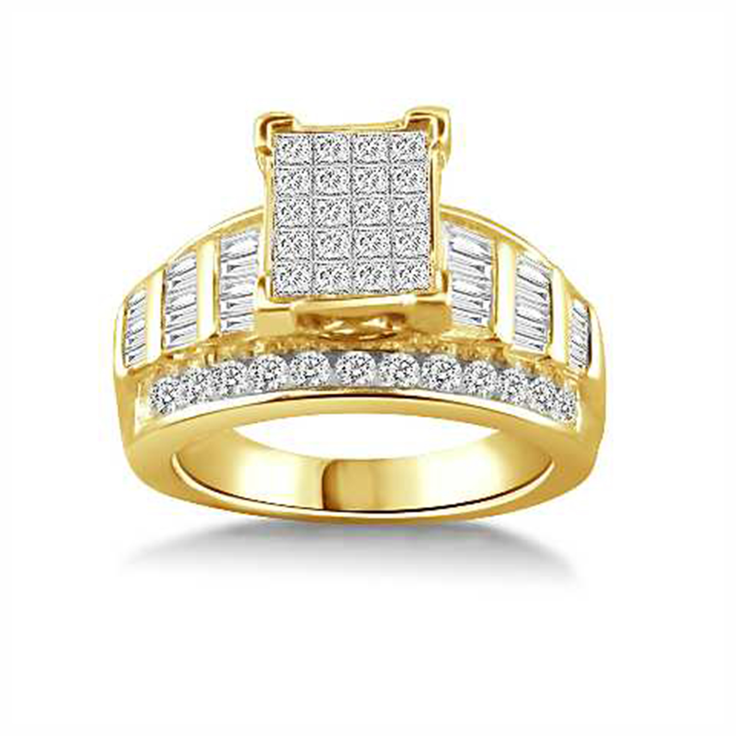 LADIES RING 1.50CT ROUND/PRINCESS/BAGUETTE DIAMOND 10K YELLOW GOLD - Image 1