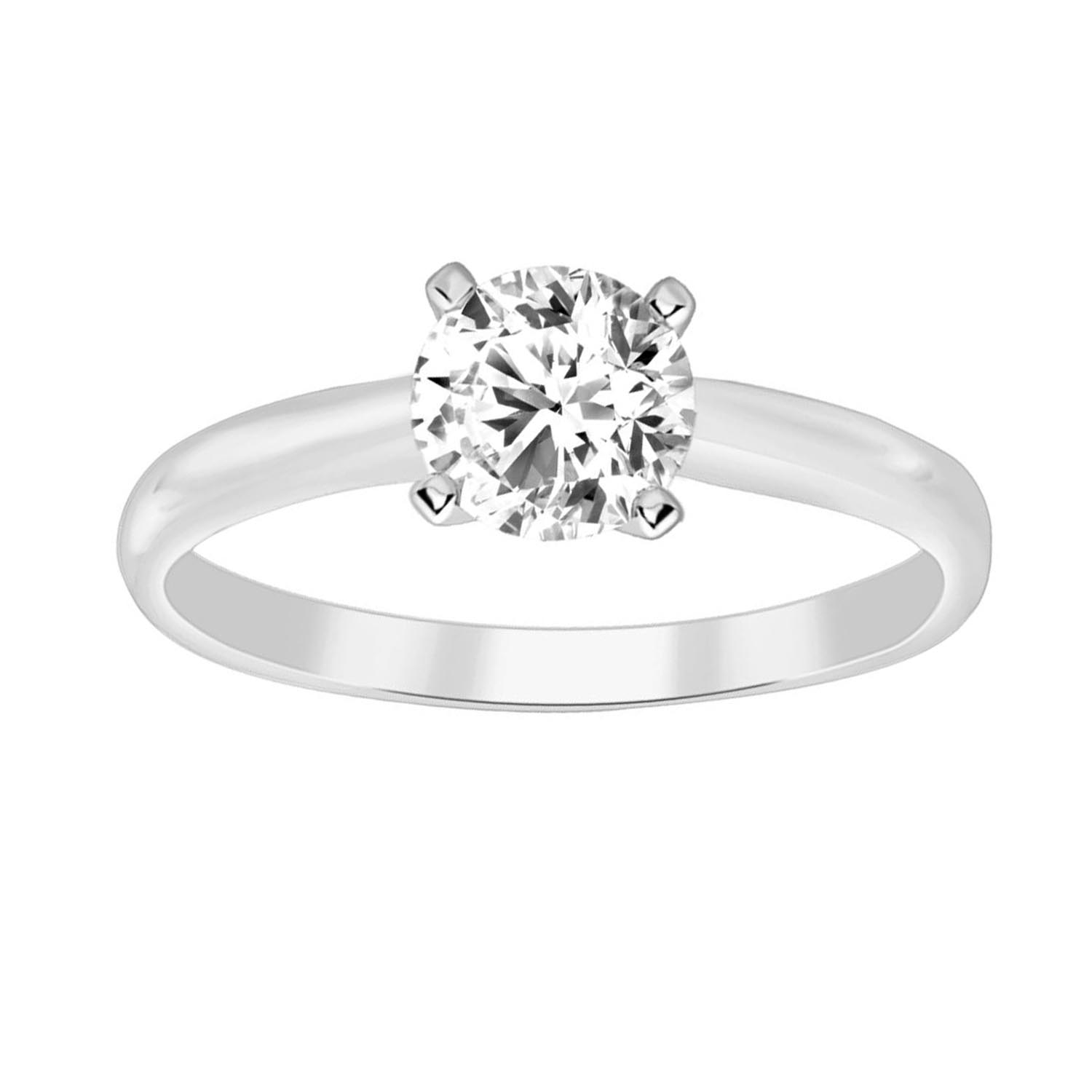 LADIES SOLITAIRE RING 0.33CT ROUND DIAMOND 14K WHITE GOLD - Image 1