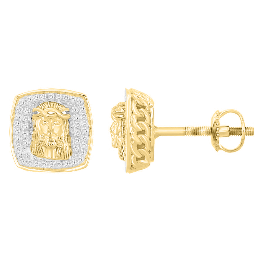 MEN'S STUD EARRINGS 0.25CT ROUND DIAMOND 10K YELLOW GOLD - Image 1