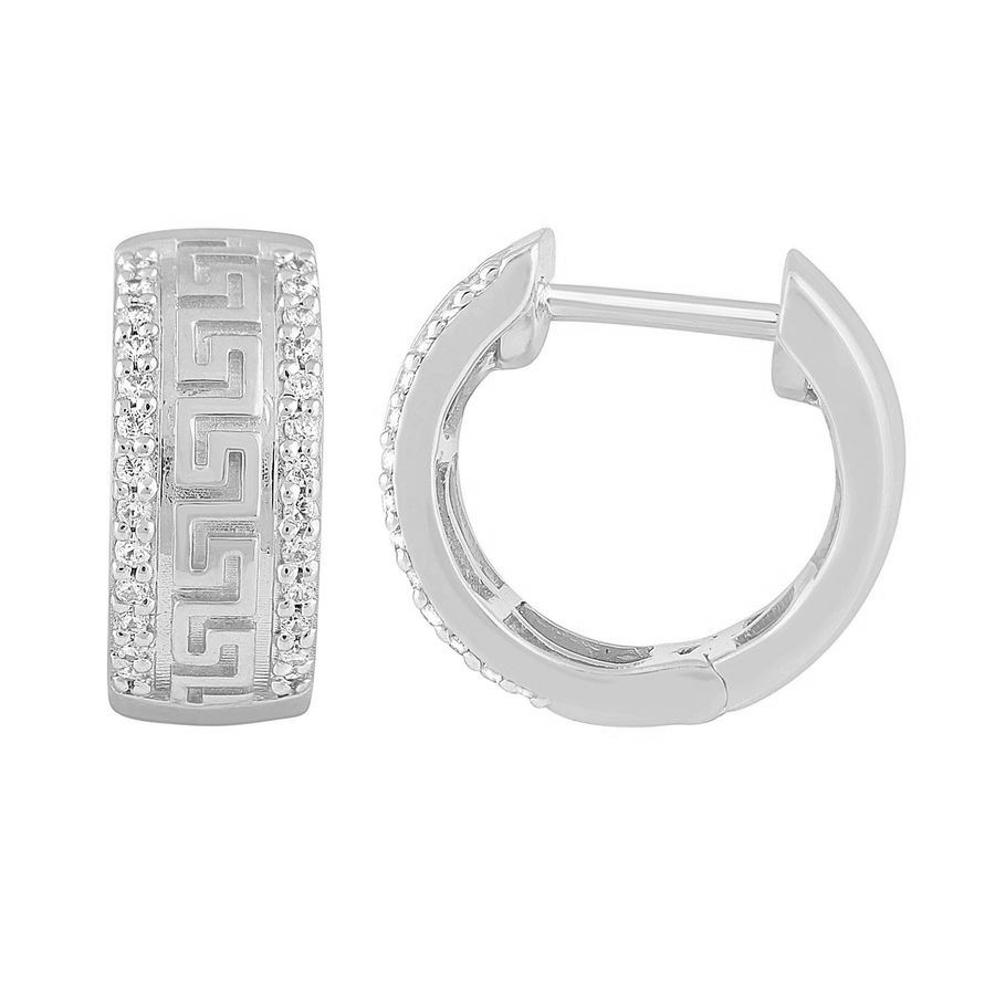 MEN'S HOOP EARRINGS 0.20CT ROUND DIAMOND 10K WHITE GOLD - Image 1