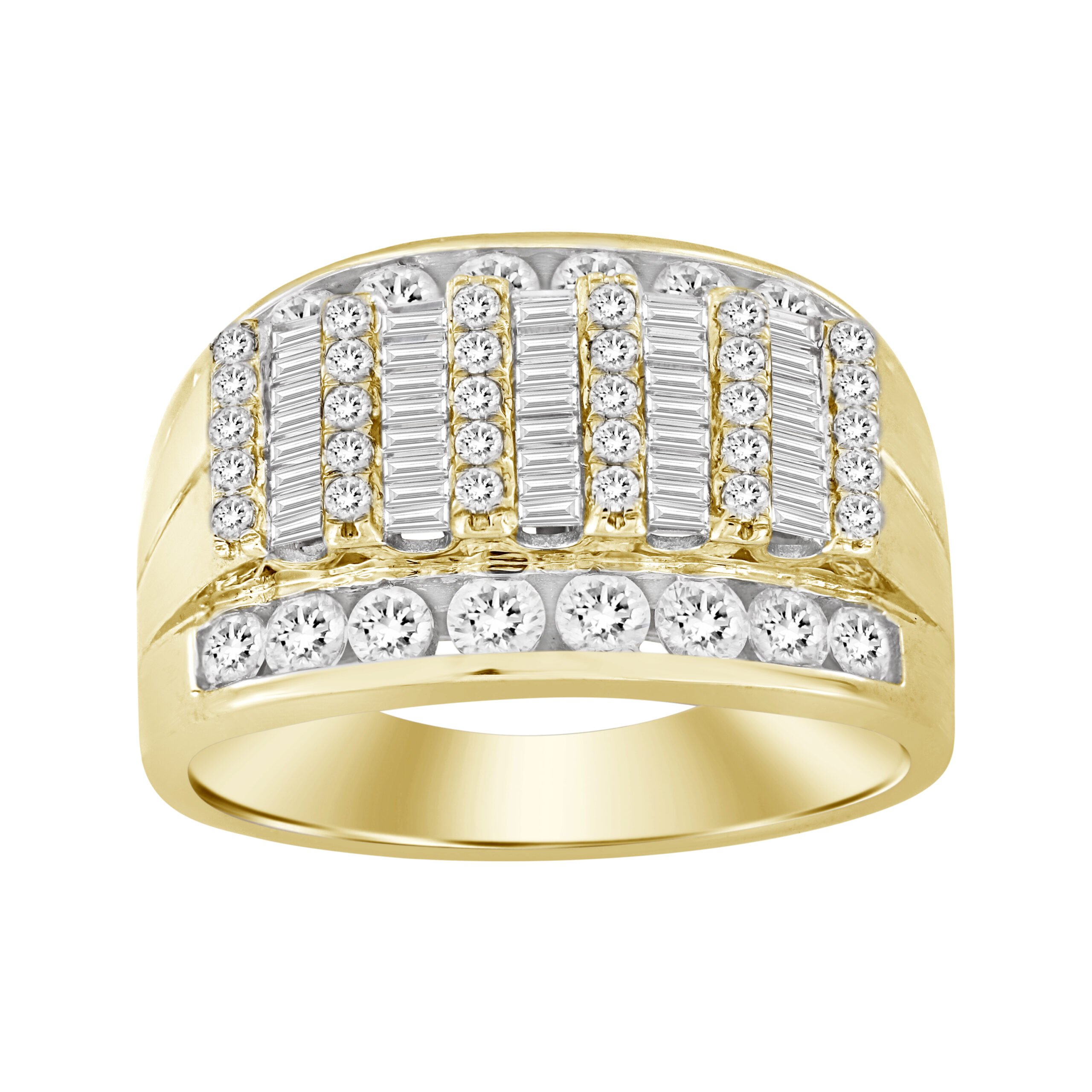 MEN'S RING 2.00CT BAGUETTE/ROUND DIAMOND 10K YELLOW GOLD - Image 1