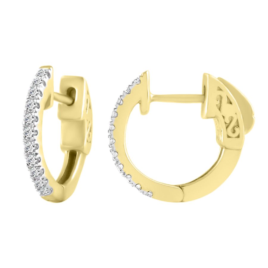 LADIES HOOP EARRINGS 0.25CT ROUND DIAMOND 10K YELLOW GOLD - Image 1