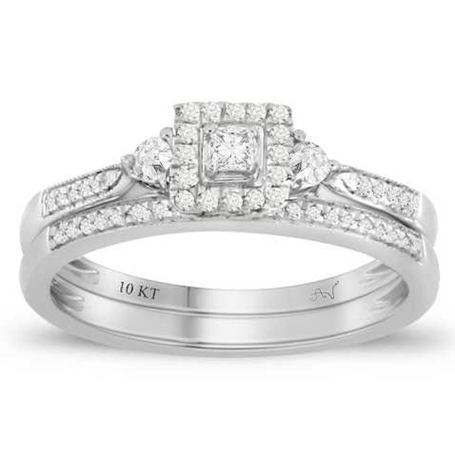 LADIES RING 0.25CT ROUND/PRINCESS DIAMOND 10K WHITE GOLD - Image 1