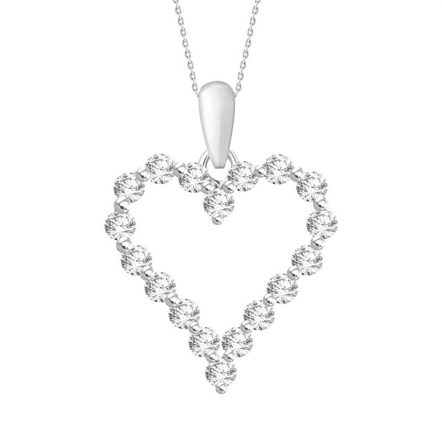 LADIES HEART PENDANT WITH CHAIN 0.25CT ROUND DIAMOND 14K WHITE GOLD - Image 1