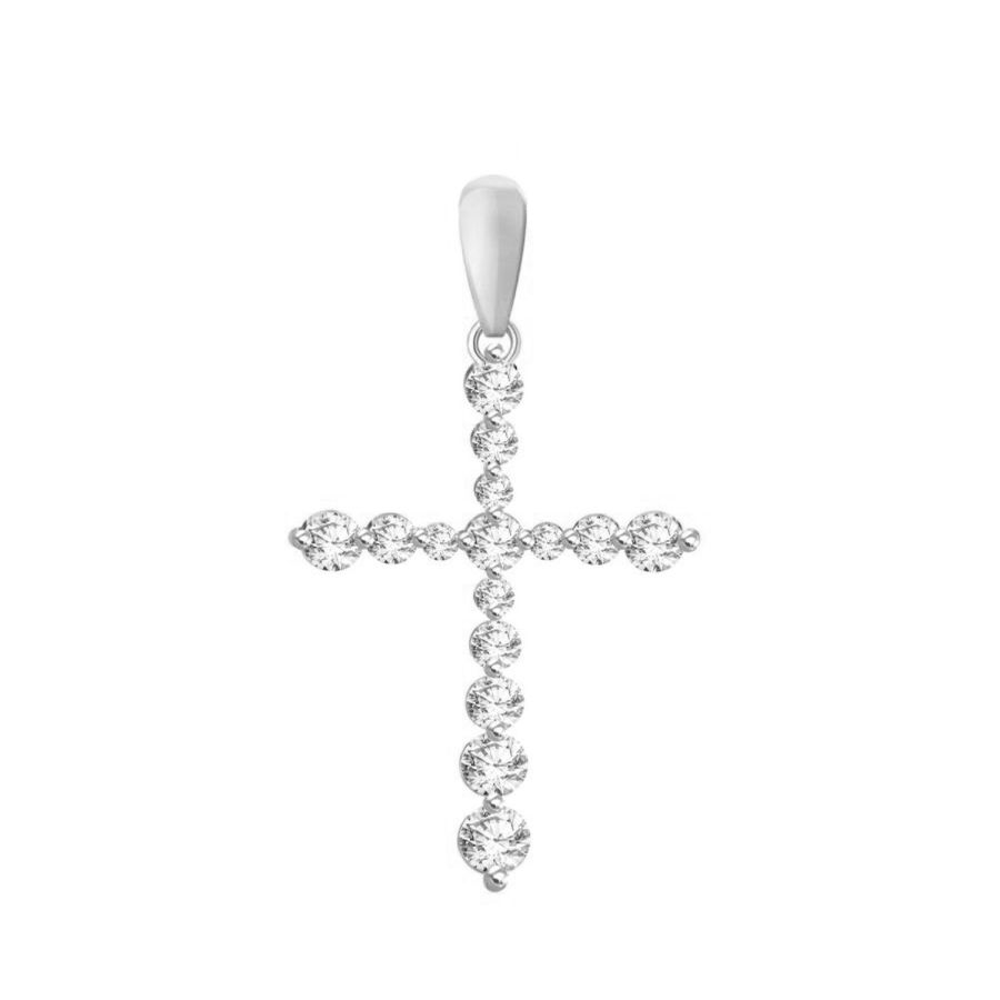 LADIES PENDANT WITH CHAIN 0.75CT ROUND DIAMOND 14K WHITE GOLD - Image 1