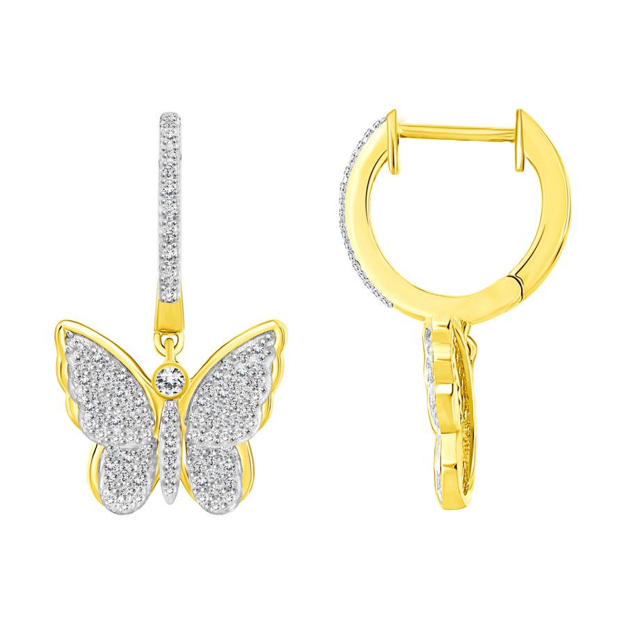 LADIES HOOP EARRINGS 0.25CT ROUND DIAMOND 10K YELLOW GOLD - Image 1