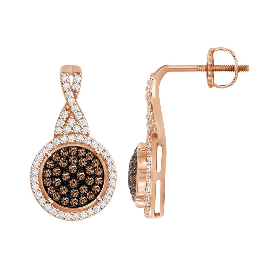LADIES EARRINGS 0.50CT ROUND DIAMOND 14K ROSE GOLD - Image 1