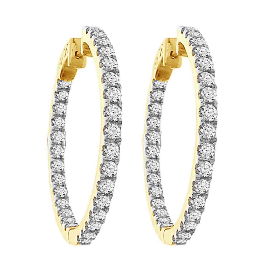 LADIES HOOP EARRINGS 3.00CT ROUND DIAMOND 10K YELLOW GOLD - Image 1