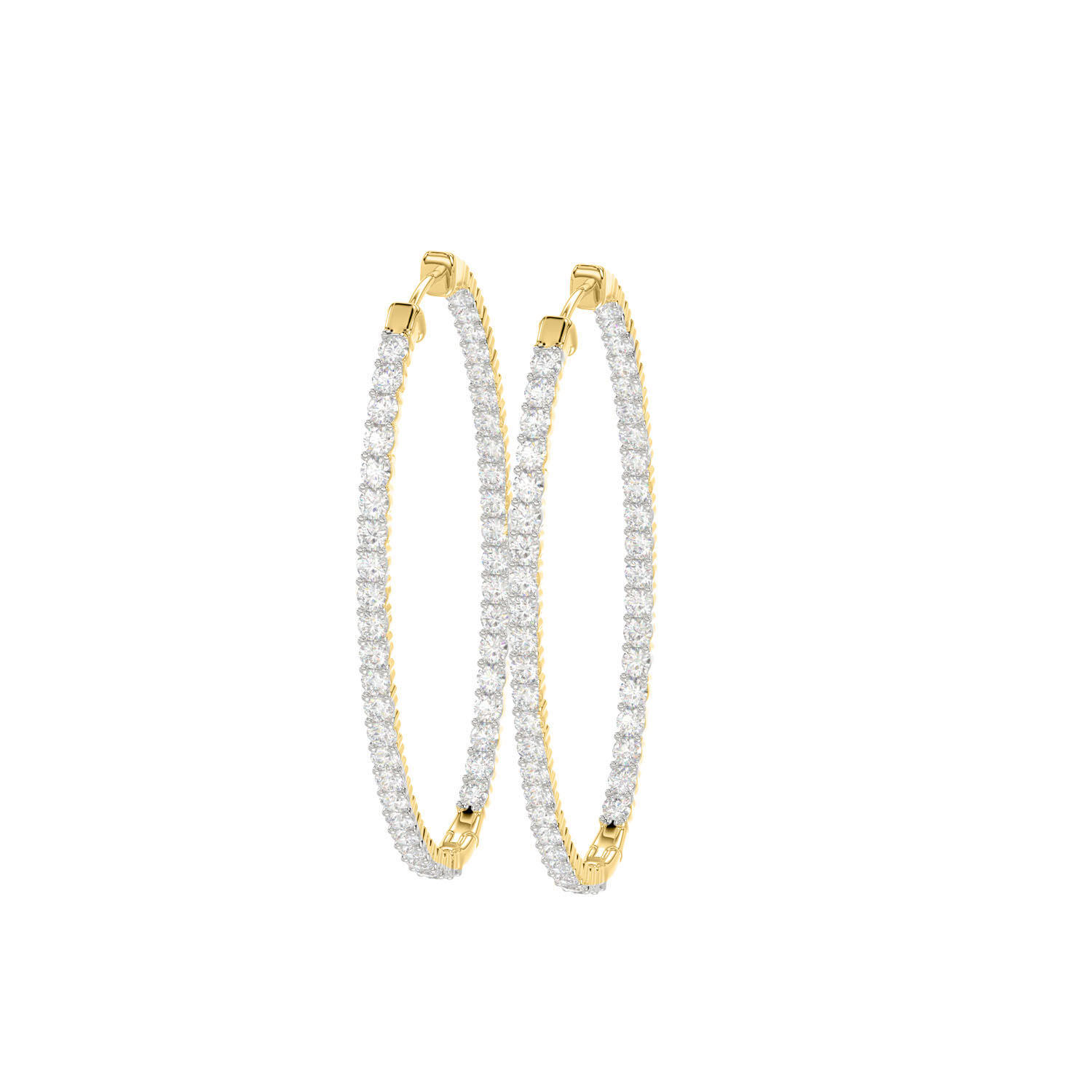 LADIES HOOPS EARRING 3.50CT ROUND DIAMOND 14K YELLOW GOLD IN OUT - Image 1
