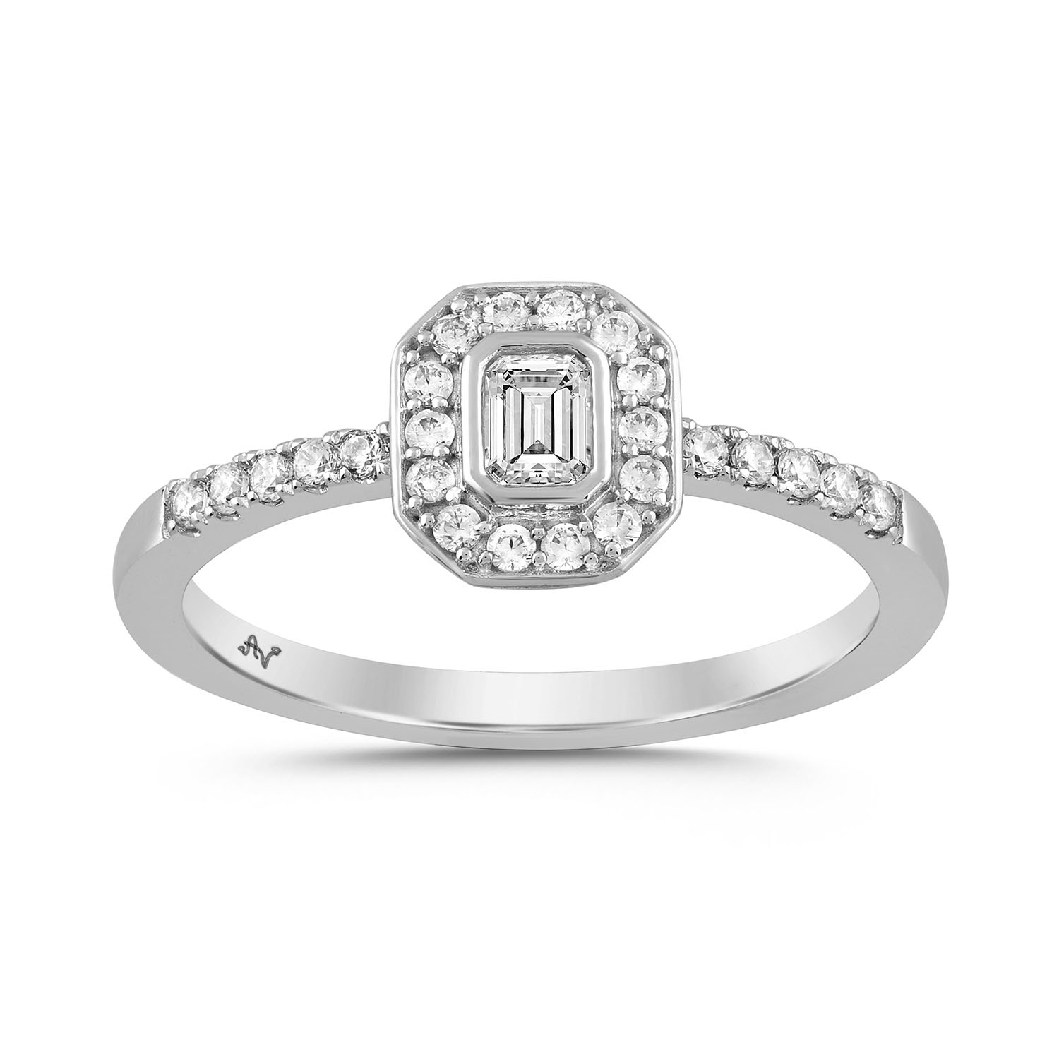 LADIES RING 0.33CT EMERALD/ROUND DIAMOND 14K WHITE GOLD - Image 1