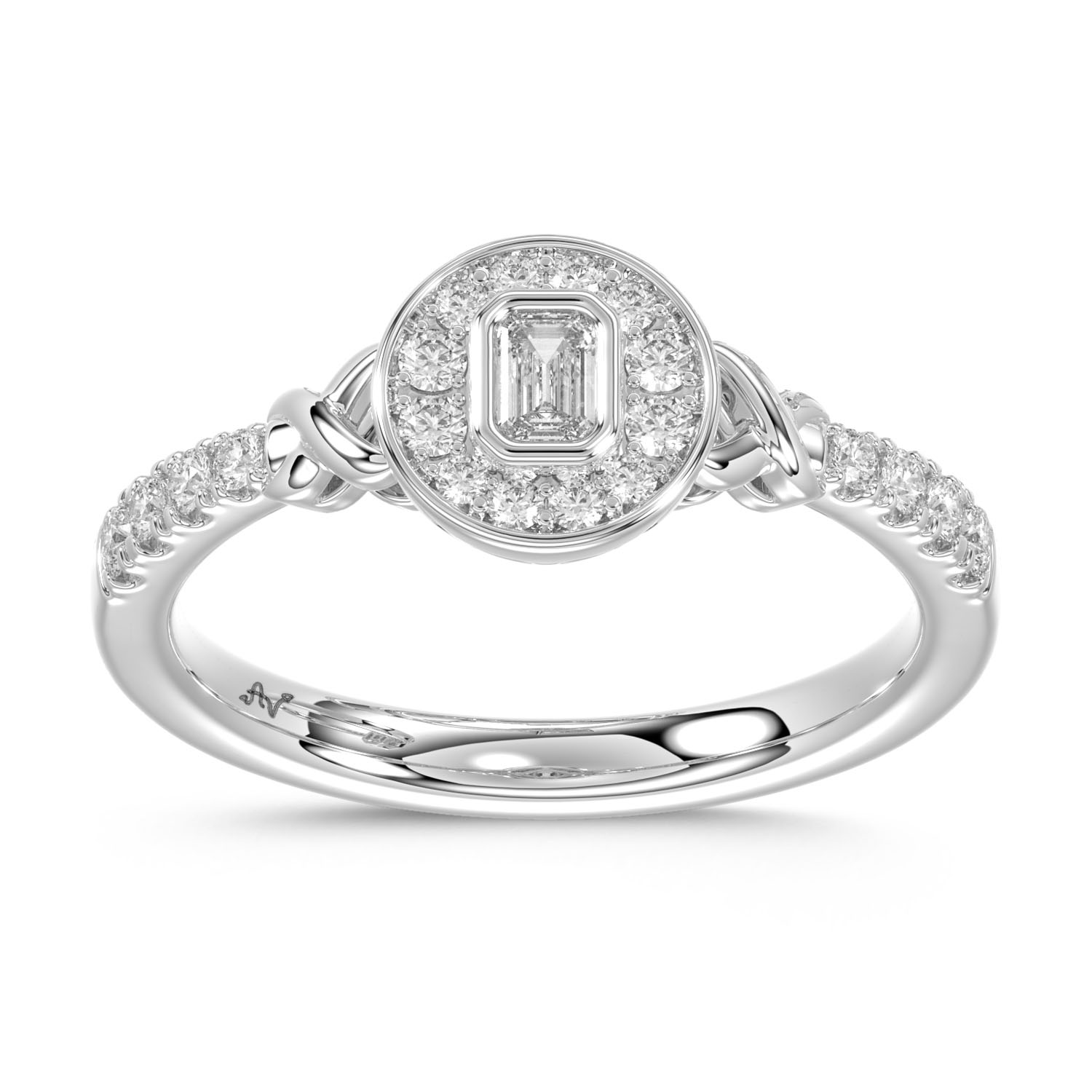 LADIES RING 0.33CT ROUND/EMERALD DIAMOND 14K WHITE GOLD - Image 1