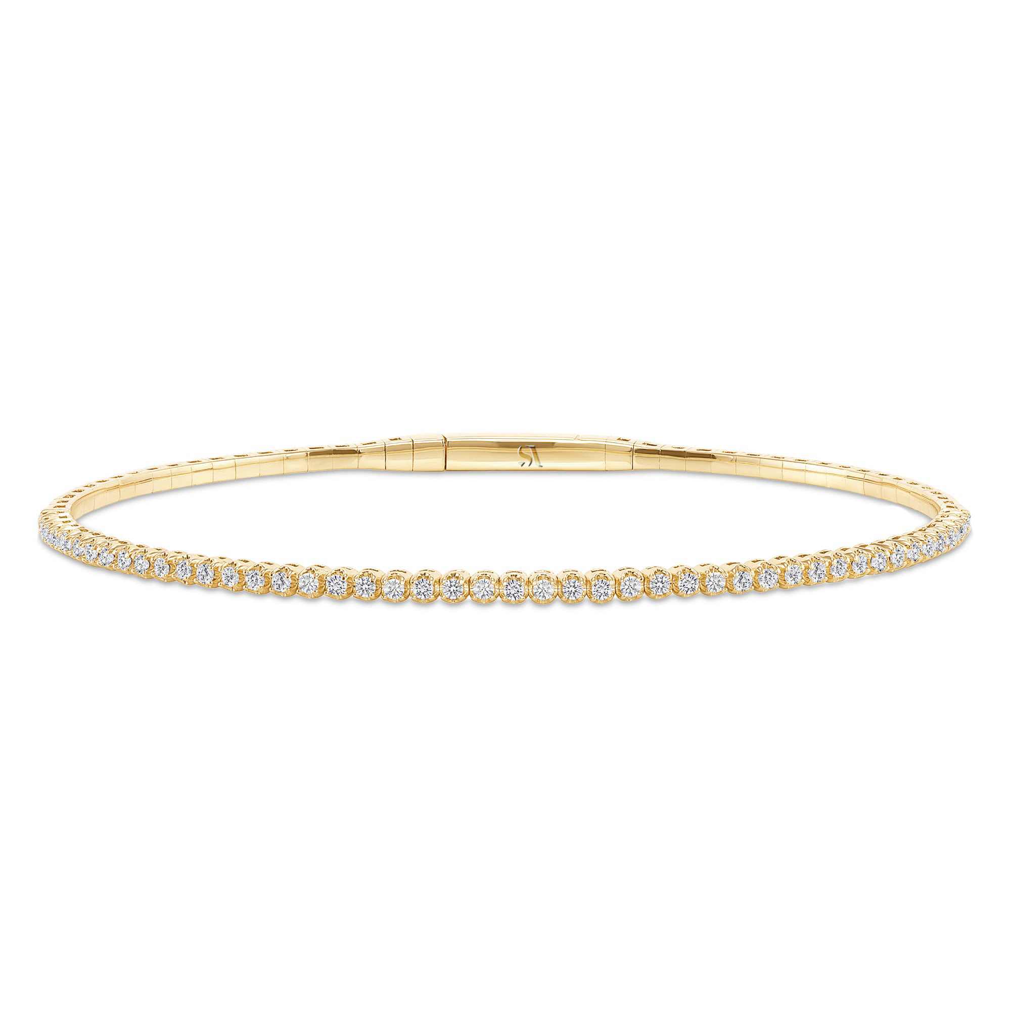 LADIES HALF FLEXIBLE BANGLE 1.00CT ROUND DIAMOND 14K YELLOW GOLD - Image 1