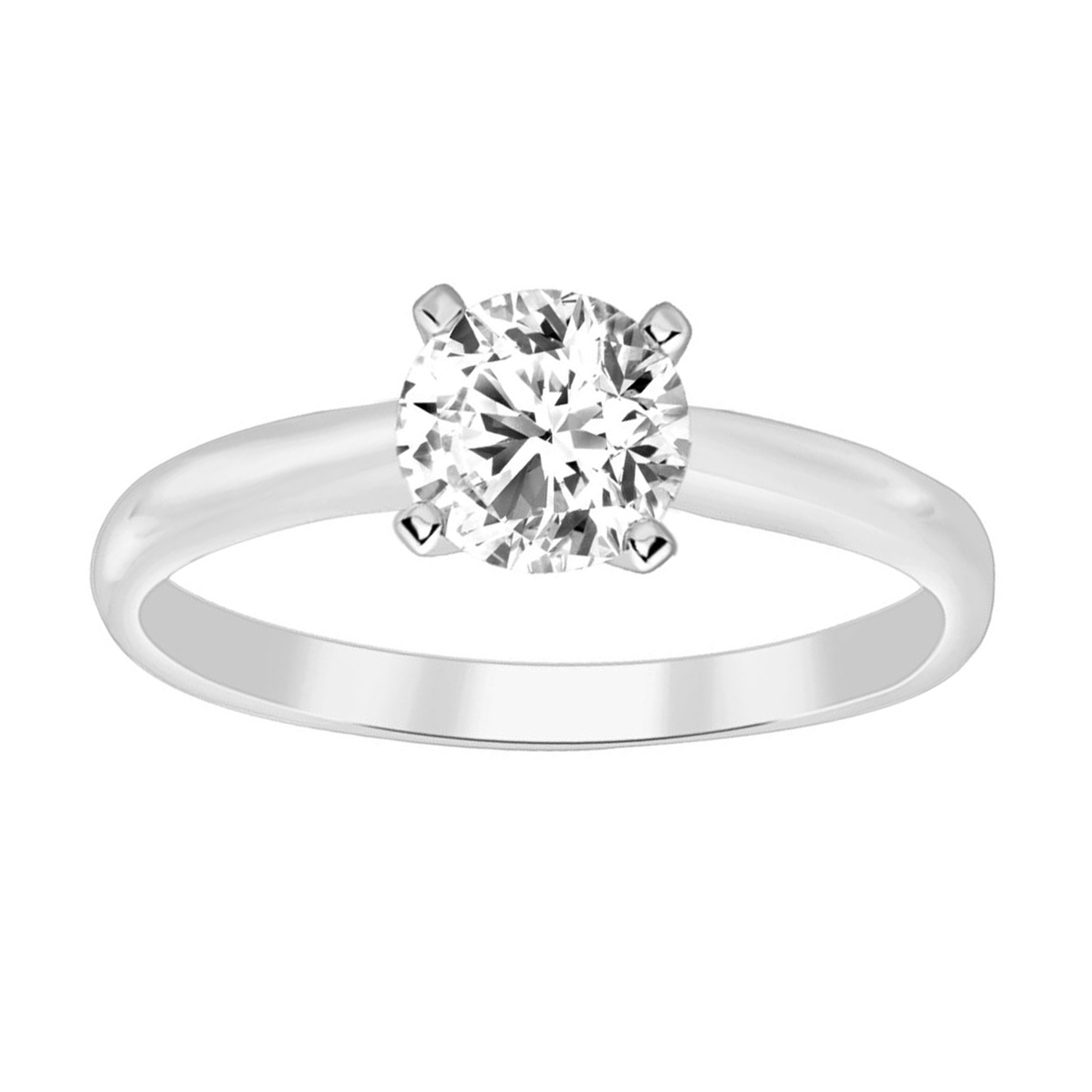 LADIES SOLITAIRE RING 0.75CT ROUND DIAMOND 14K WHITE GOLD - Image 1