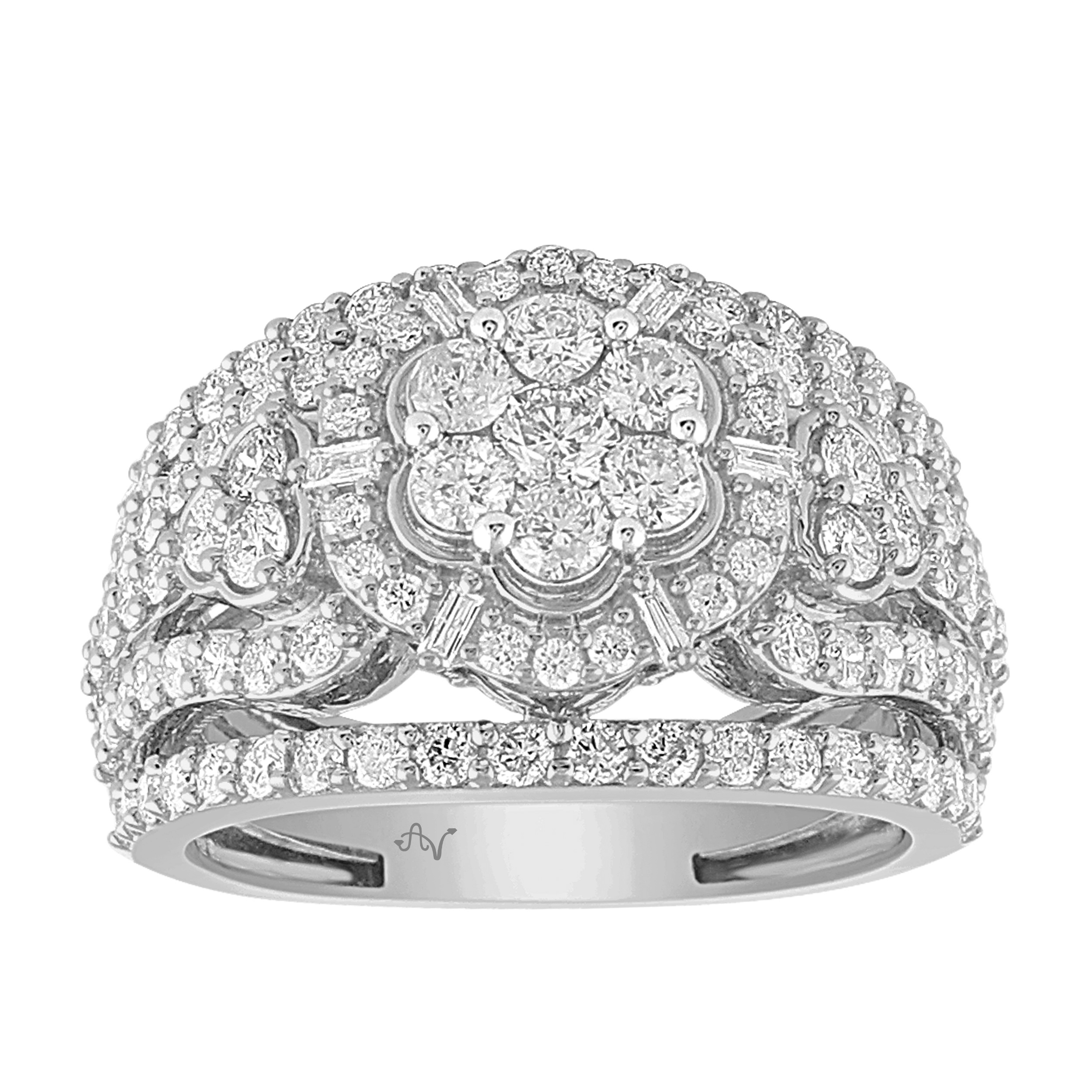 LADIES RING 2.00CT ROUND/BAGUETTE DIAMOND 10K WHITE GOLD - Image 1