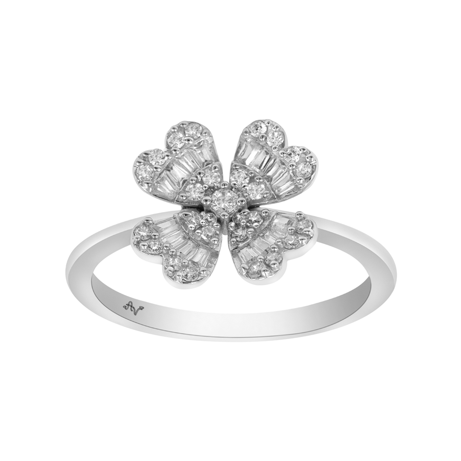 LADIES RING 0.33CT ROUND/BAGUETTE DIAMOND 14K WHITE GOLD - Image 1