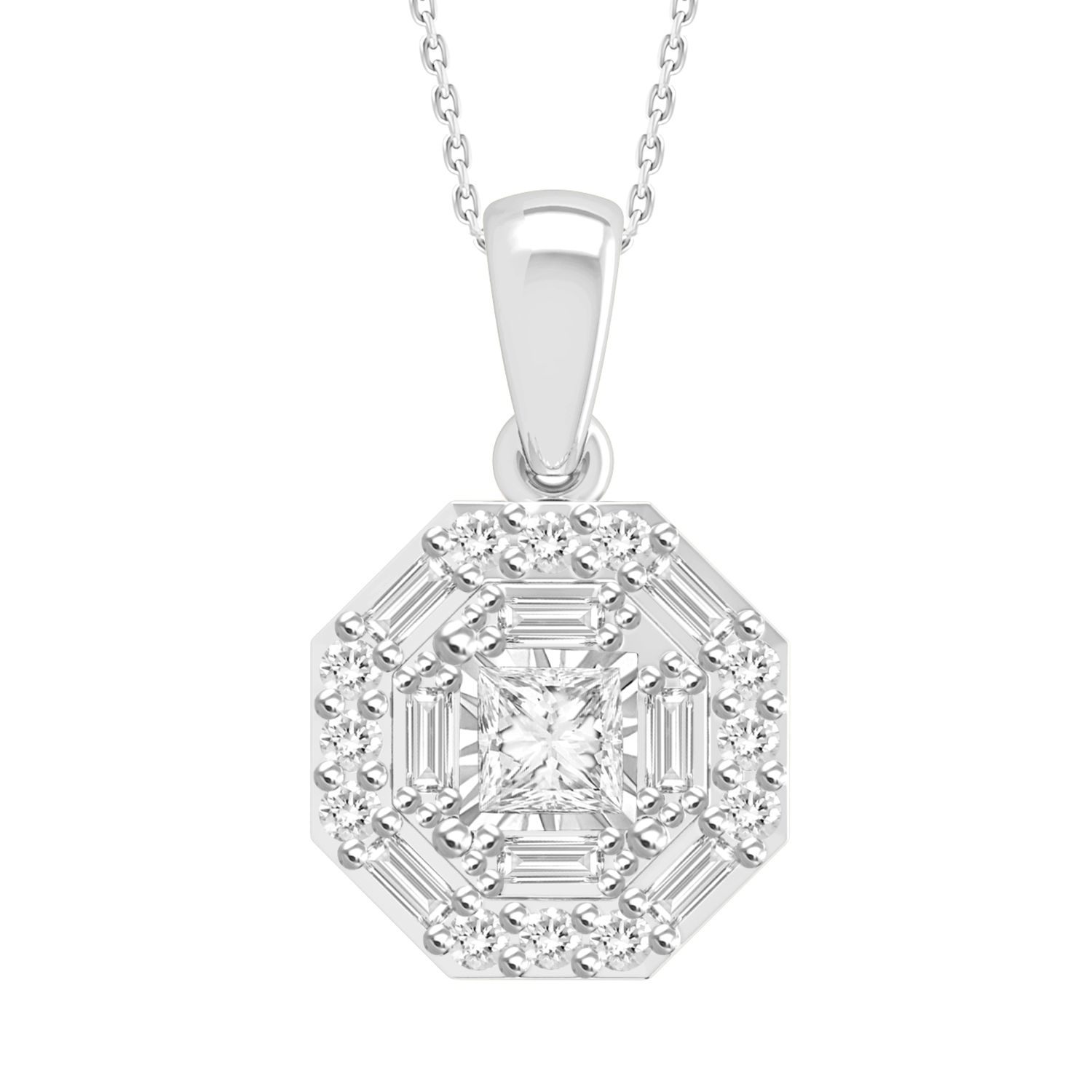 LADIES PENDANT 0.33CT ROUND/PRINCESS/BAGUETTE DIAMOND 10K WHITE GOLD - Image 1