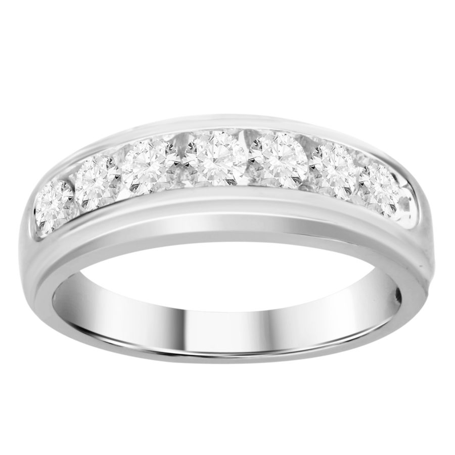 MEN'S BAND 1.00CT ROUND DIAMOND 14K WHITE GOLD - Image 1