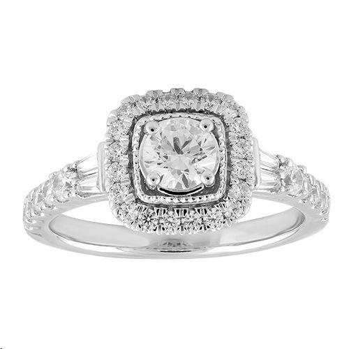 LADIES BRIDAL SET 1.00CT ROUND/BAGUETTE DIAMOND 14K WHITE GOLD (CENTER STONE 0.45CT ROUND DIAMOND) - Image 1