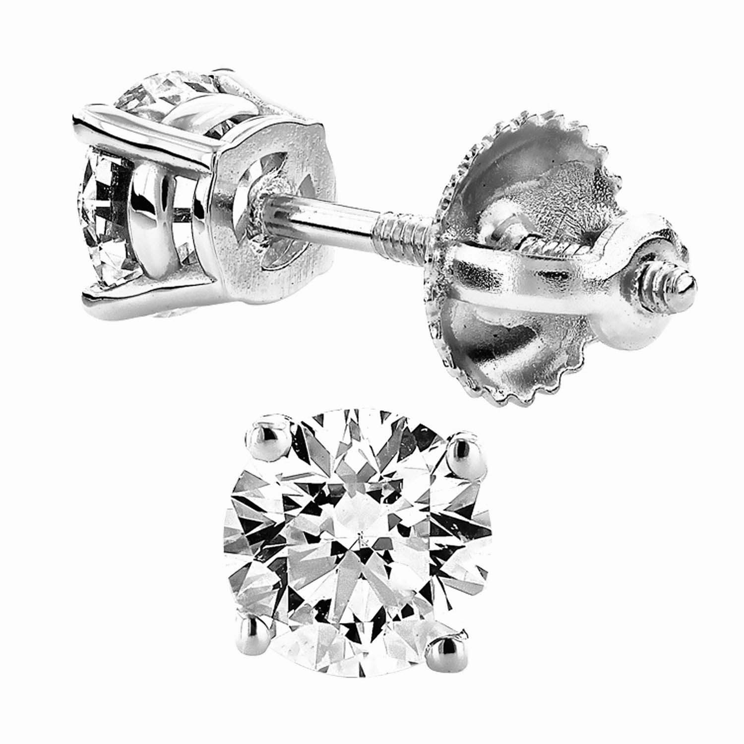 LADIES EARRINGS 0.33CT ROUND DIAMOND 14K WHITE GOLD - Image 1