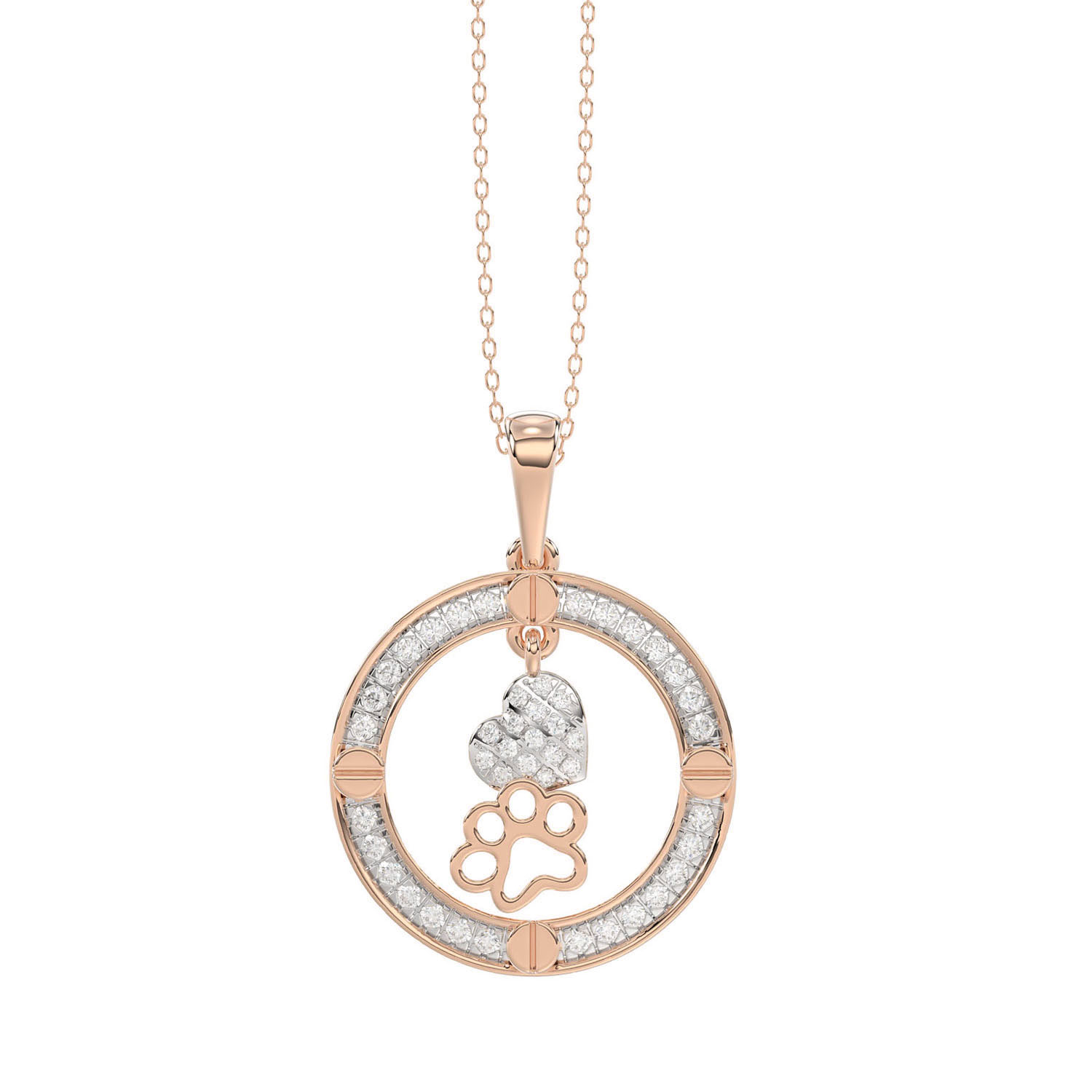 LADIES PENDANT WITH CHAIN 0.25CT ROUND DIAMOND 14K ROSE GOLD - Image 1