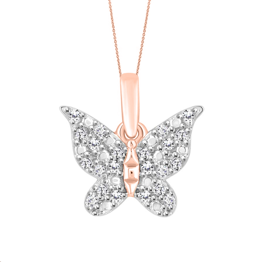 LADIES PENDANT WITH CHAIN 0.10CT ROUND DIAMOND 10K ROSE GOLD - Image 1