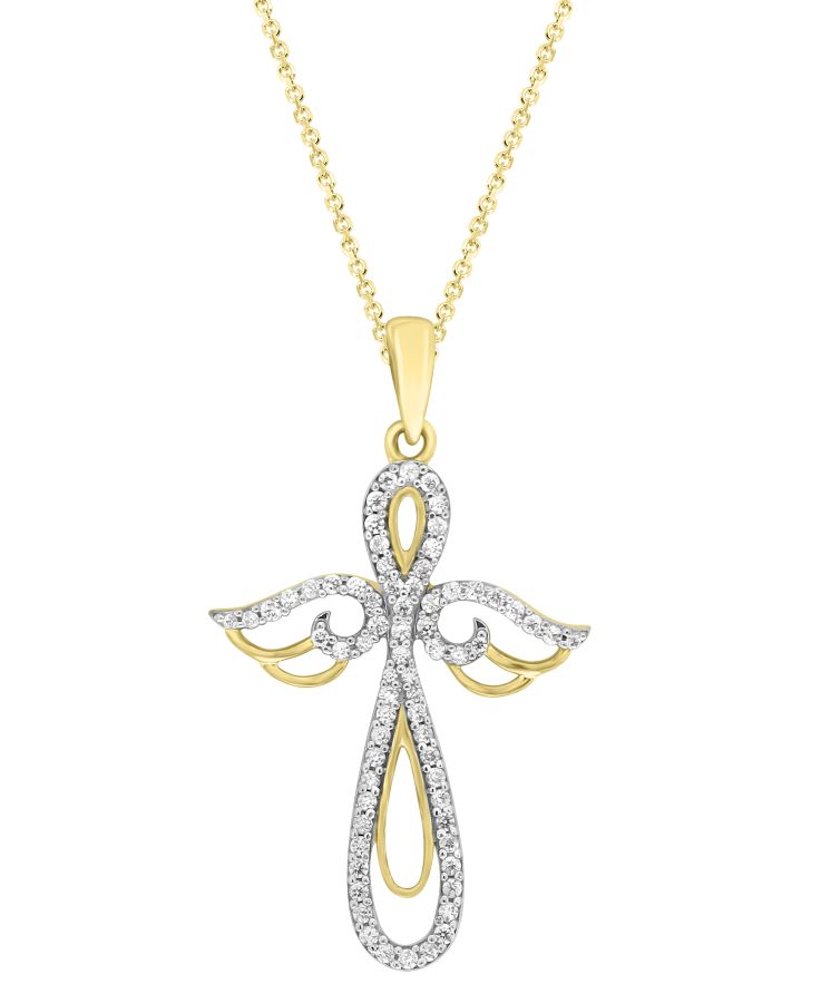 LADIES PENDANT WITH CHAIN 0.35CT ROUND DIAMOND 10K YELLOW GOLD - Image 1
