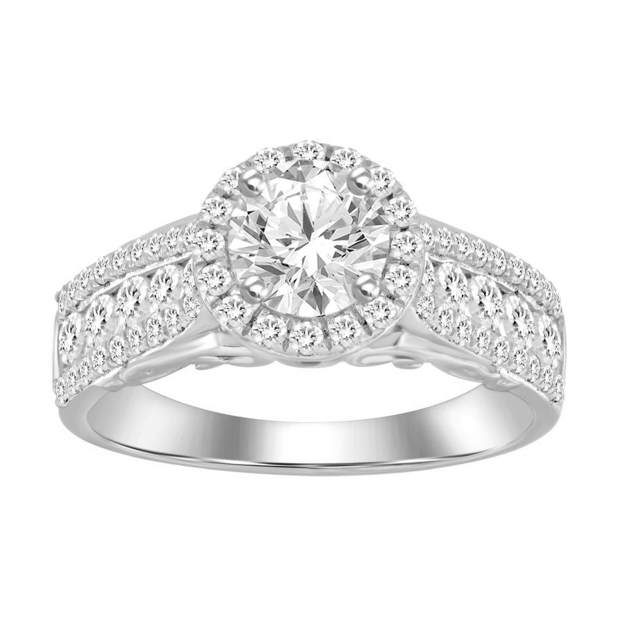 LADIES RING 1.55CT ROUND DIAMOND 14K WHITE GOLD (SI QUALITY) (CENTER STONE 0.75CT ROUND DIAMOND) - Image 1