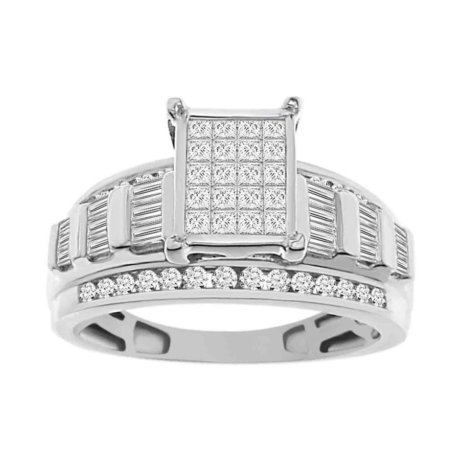 LADIES RING 1.00CT ROUND/PRINCESS/BAGUETTE DIAMOND 10K WHITE GOLD - Image 1