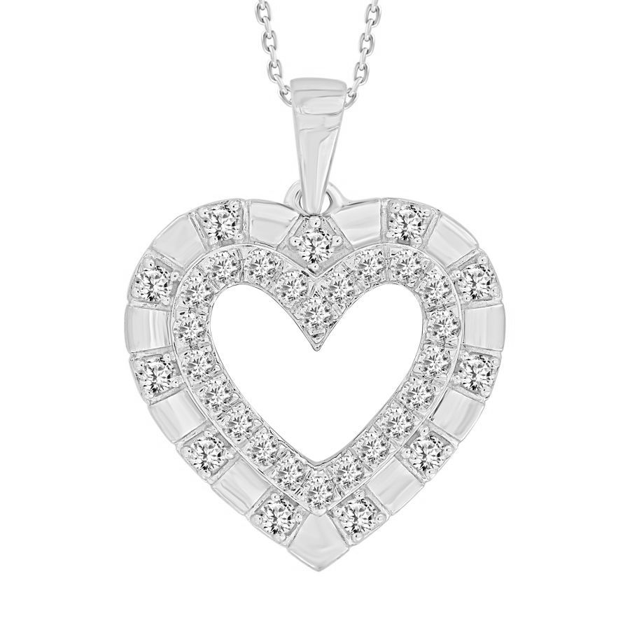 LADIES PENDANT WITH CHAIN 0.50CT ROUND DIAMOND 10K WHITE GOLD - Image 1