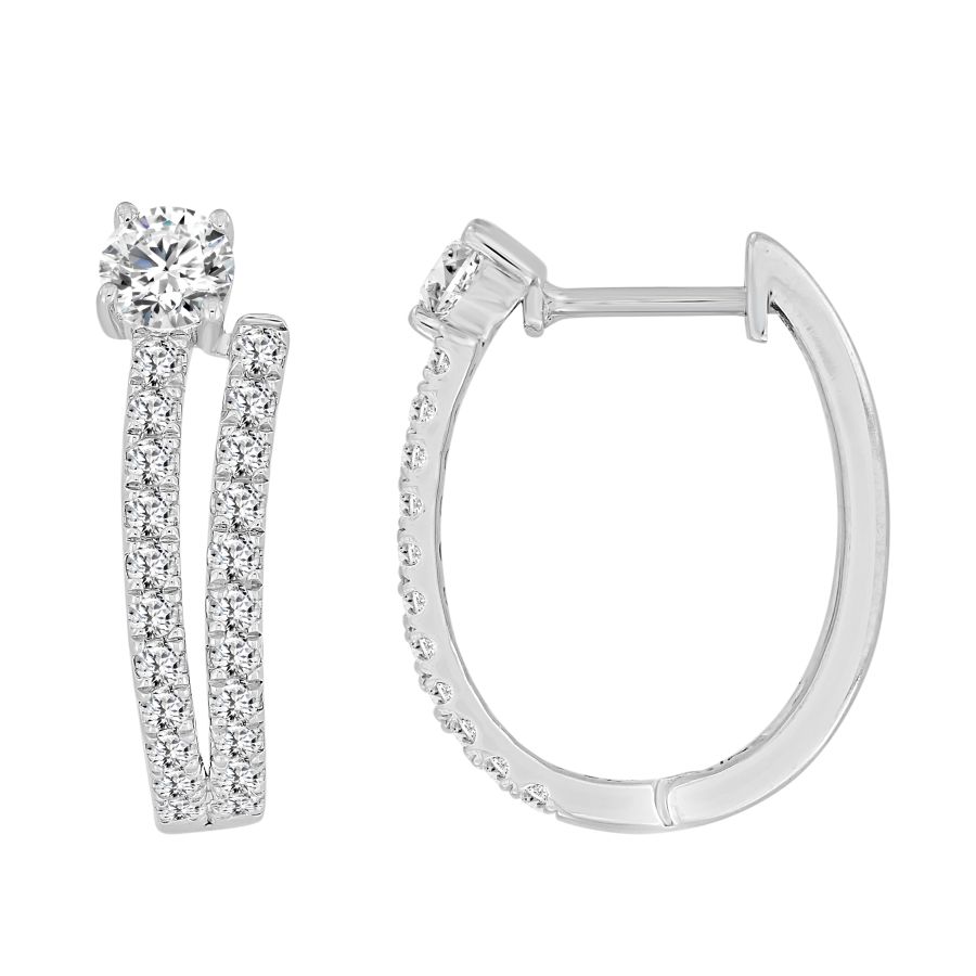 LADIES EARRINGS 1.00CT ROUND DIAMOND 14K WHITE GOLD - Image 1