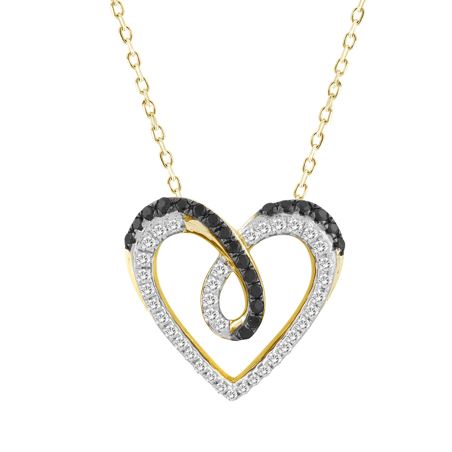 LADIES PENDANT WITH CHAIN 0.25CT ROUND/BLACK DIAMOND 14K YELLOW GOLD - Image 1