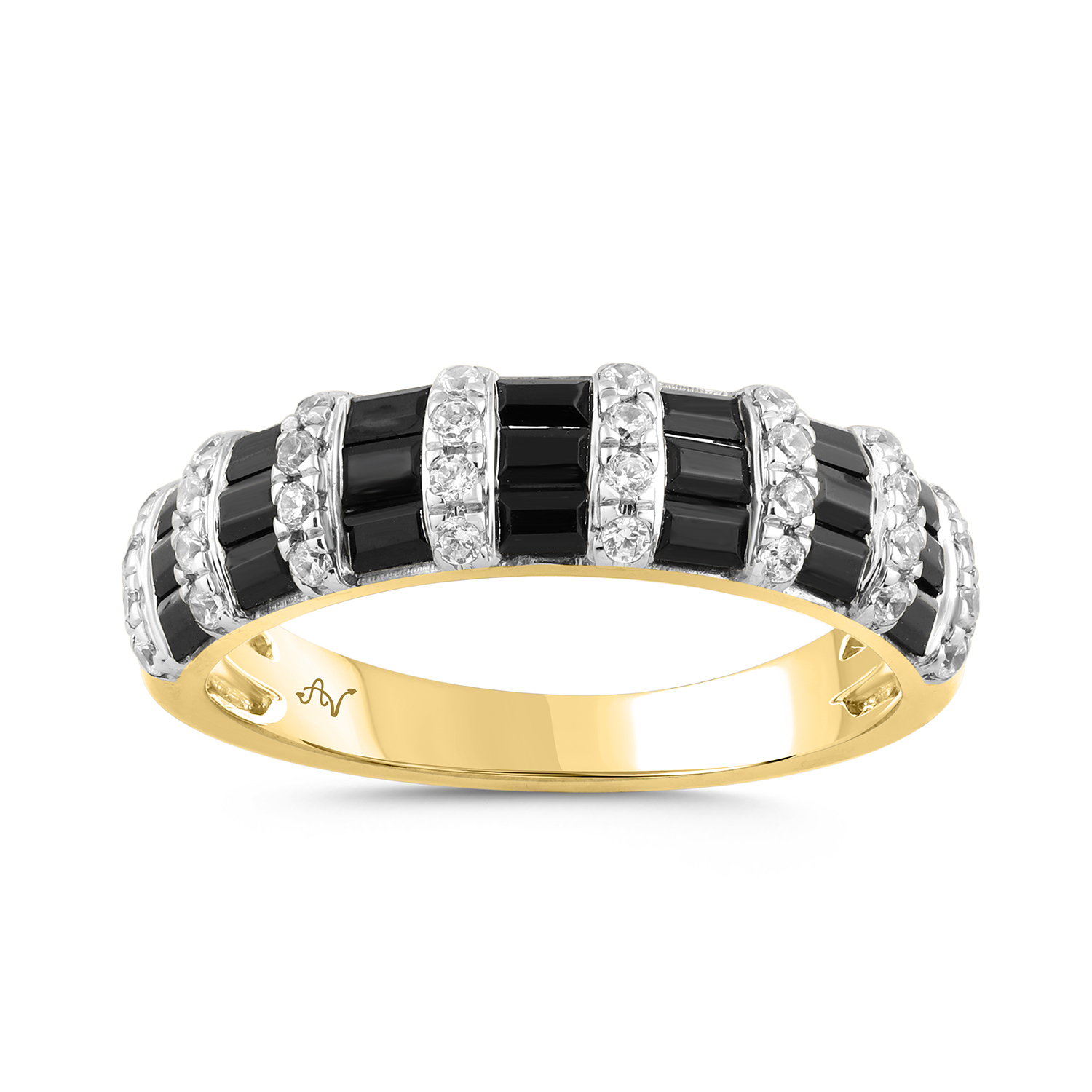 LADIES BAND 1.00CT ROUND/BLACK/BAGUETTE DIAMOND 14K YELLOW GOLD - Image 1