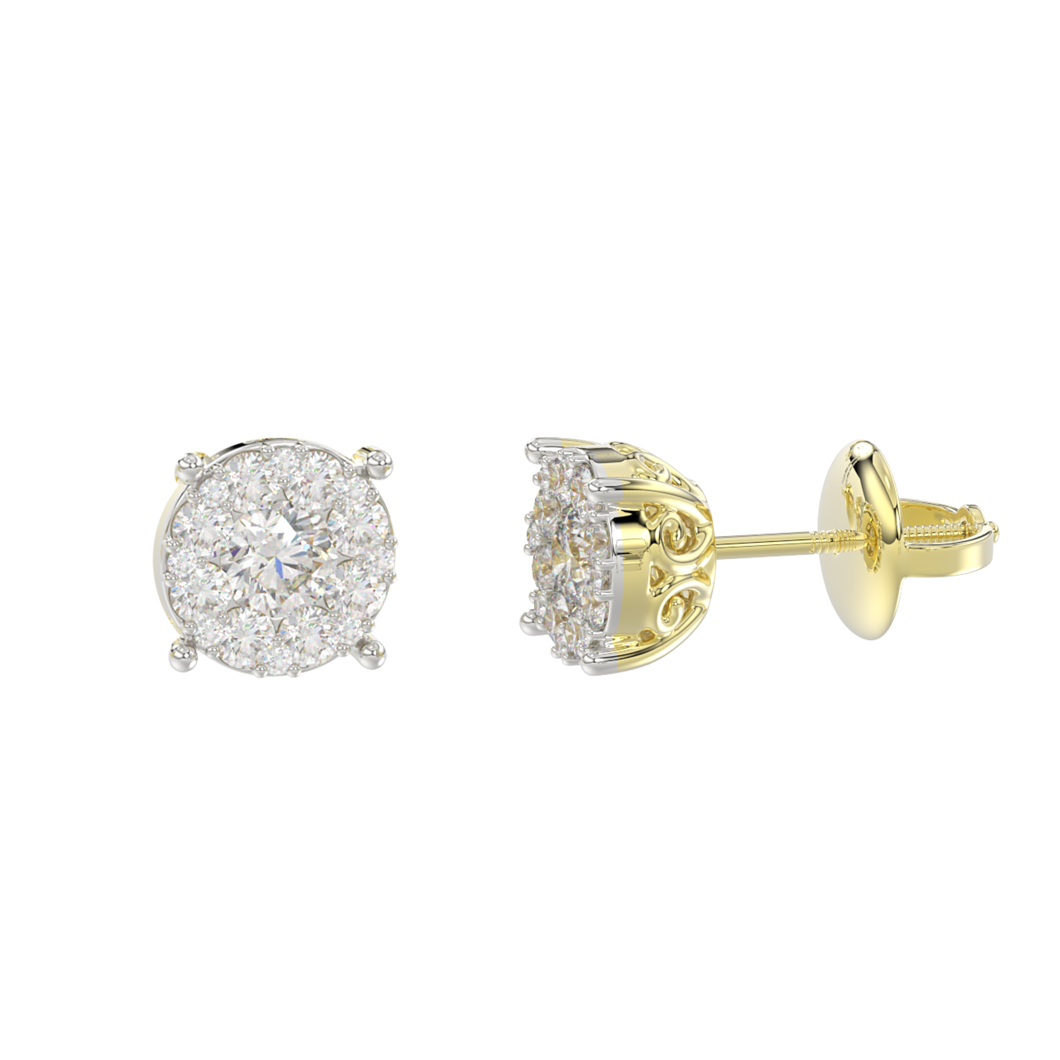 LADIES EARRINGS 0.50CT ROUND DIAMOND 14K YELLOW GOLD - Image 1