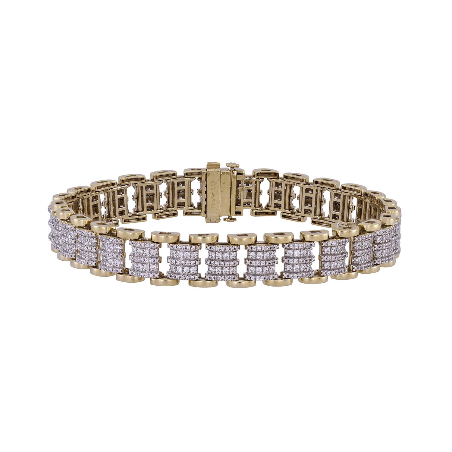 MEN'S BRACELET 2.50CT ROUND DIAMOND 10K YELLOW GOLD - Image 1